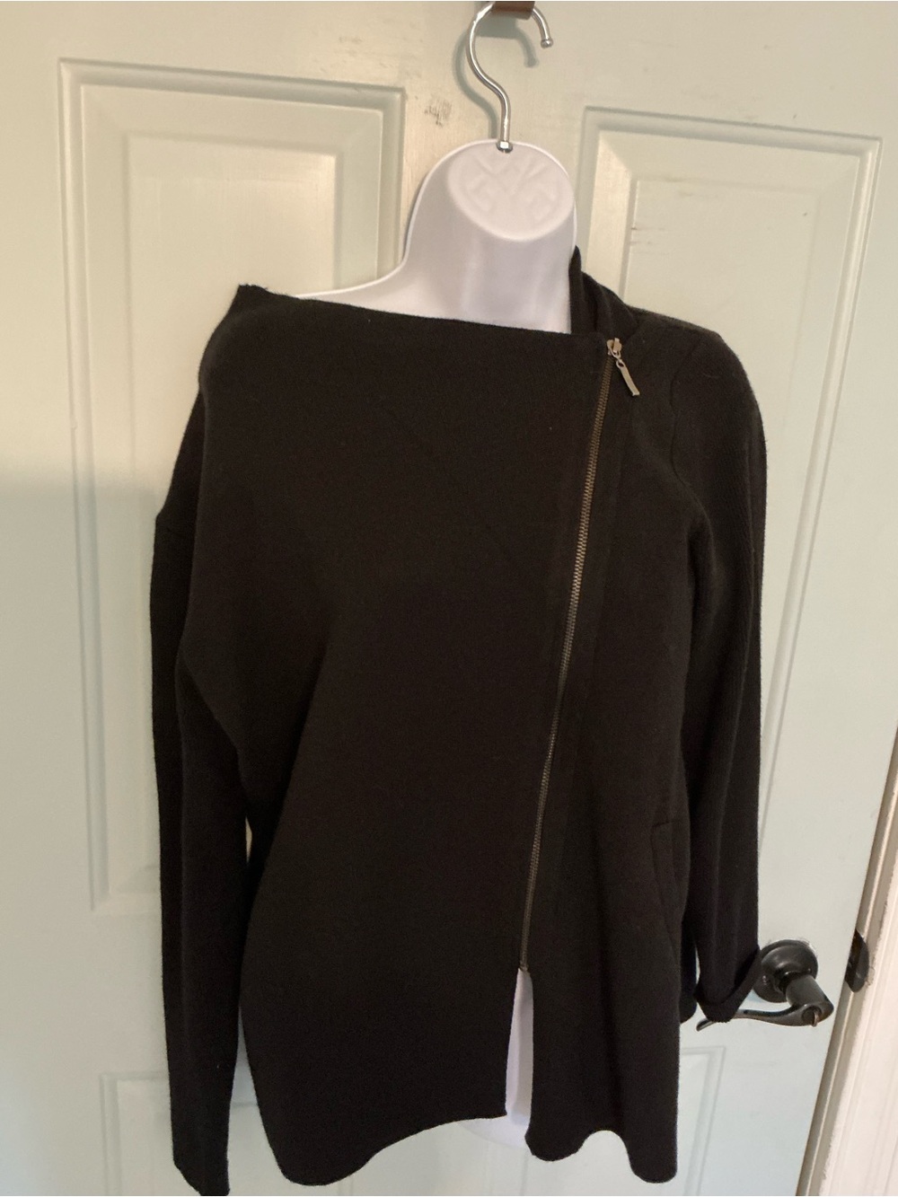 Cynthia Rowley Black Off-the-Shoulder Sweater with Asymmetrical Zip